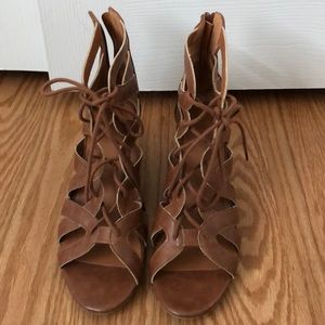Cognac Laceup Wedges